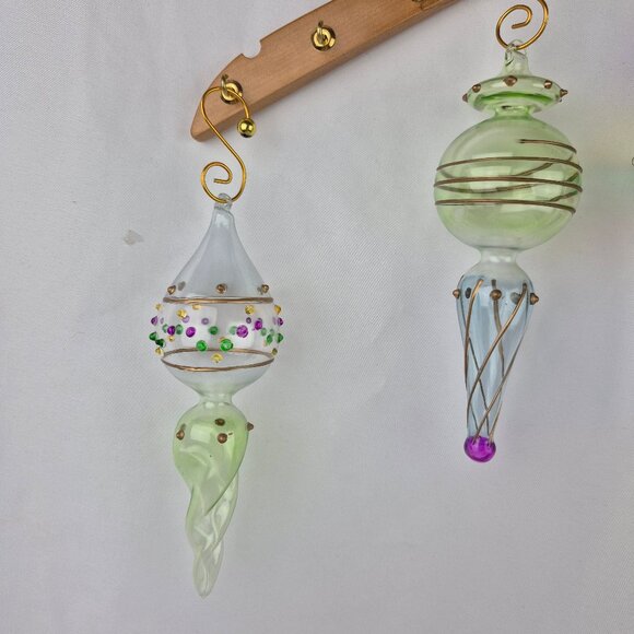 Vintage Handblown Glass Painted Finial Ornaments  Lot of 6 - Picture 3 of 15